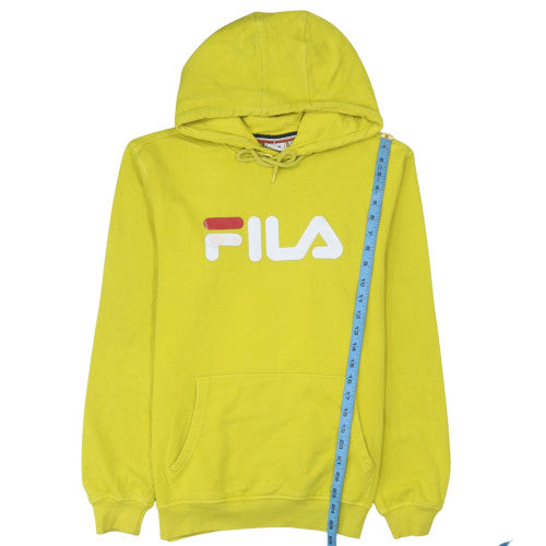 FILA Mens Yellow Pullover Hoodie L Logo Fleece Sportswear