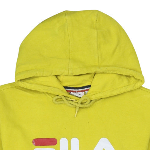 FILA Mens Yellow Pullover Hoodie L Logo Fleece Sportswear