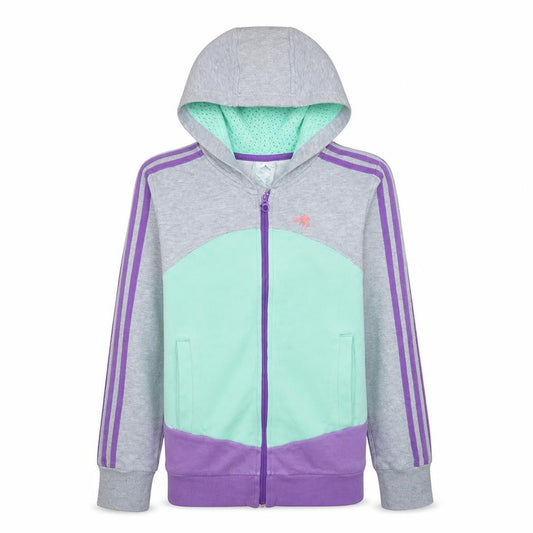 Front view of Adidas girls’ grey colourblock full zip hoodie age 13-14 years