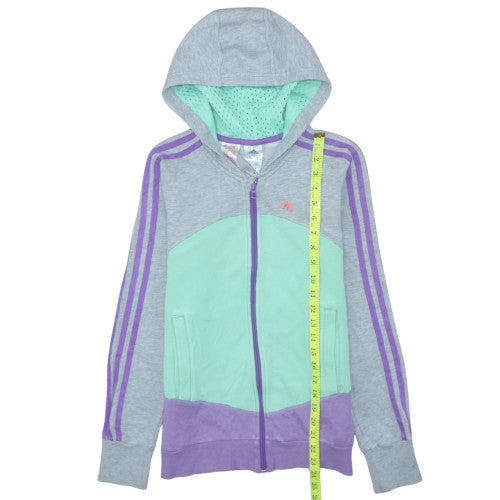 Adidas Girls Grey Colourblock Full Zip Hoodie Age 13-14 Years