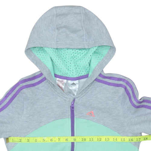 Adidas Girls Grey Colourblock Full Zip Hoodie Age 13-14 Years