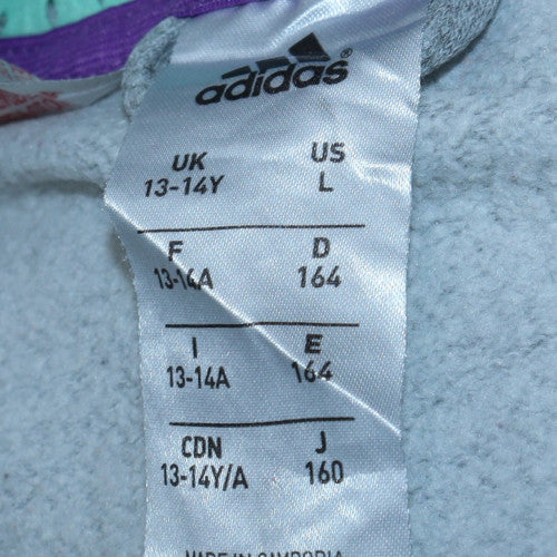 Adidas Girls Grey Colourblock Full Zip Hoodie Age 13-14 Years
