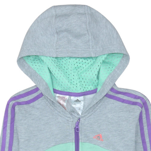 Adidas Girls Grey Colourblock Full Zip Hoodie Age 13-14 Years