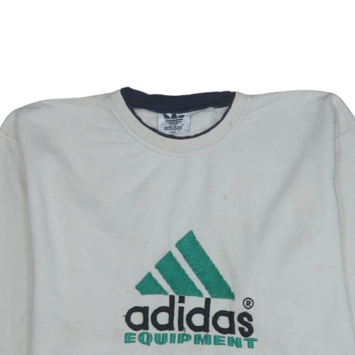 Adidas Mens White 2XL Vintage Equipment Embroidered Sweatshirt