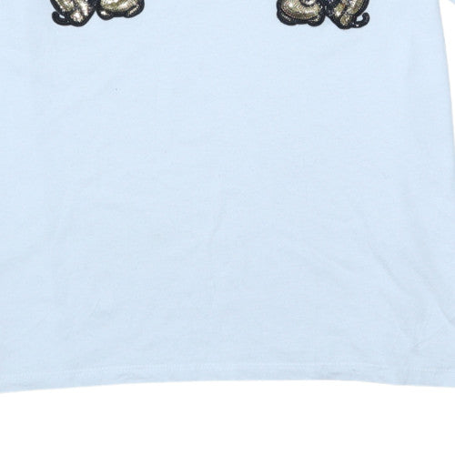 Primark Disney Women's White Sequin Mickey Cotton T-Shirt XL