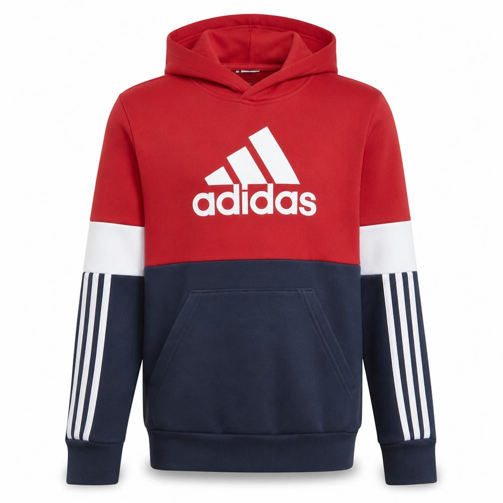 Adidas Boys Red Navy Colourblock Pullover Hoodie 13-14 Years Fleece Logo