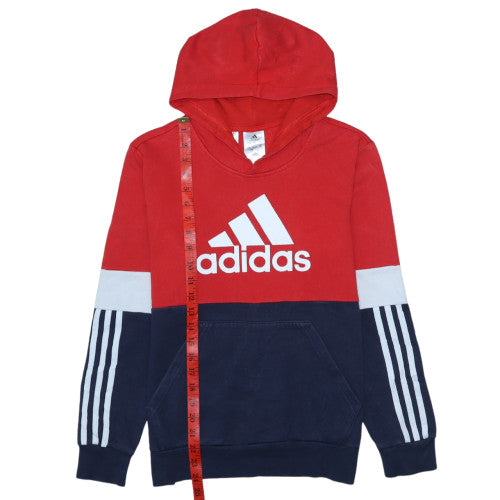 Adidas Boys Red Navy Colourblock Pullover Hoodie 13-14 Years Fleece Logo