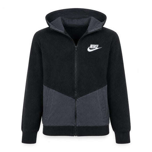 Front view of Nike boys’ black full zip fleece hoodie xl 13-15 years casual sportswear