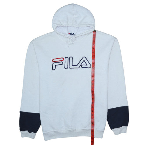 FILA Men's White Pullover Hoodie L Logo Fleece Sweatshirt