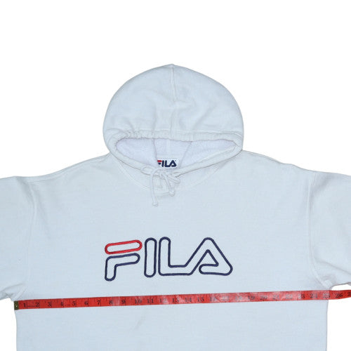 FILA Men's White Pullover Hoodie L Logo Fleece Sweatshirt