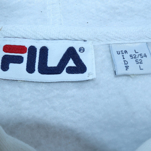FILA Men's White Pullover Hoodie L Logo Fleece Sweatshirt