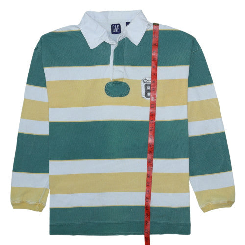 GAP Men's Green Striped Long Sleeve Rugby Polo Shirt M