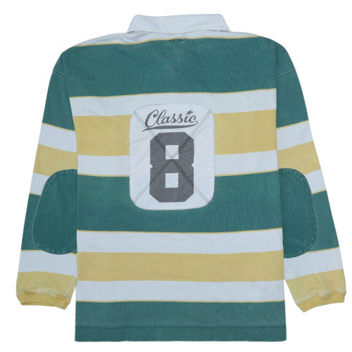 GAP Men's Green Striped Long Sleeve Rugby Polo Shirt M