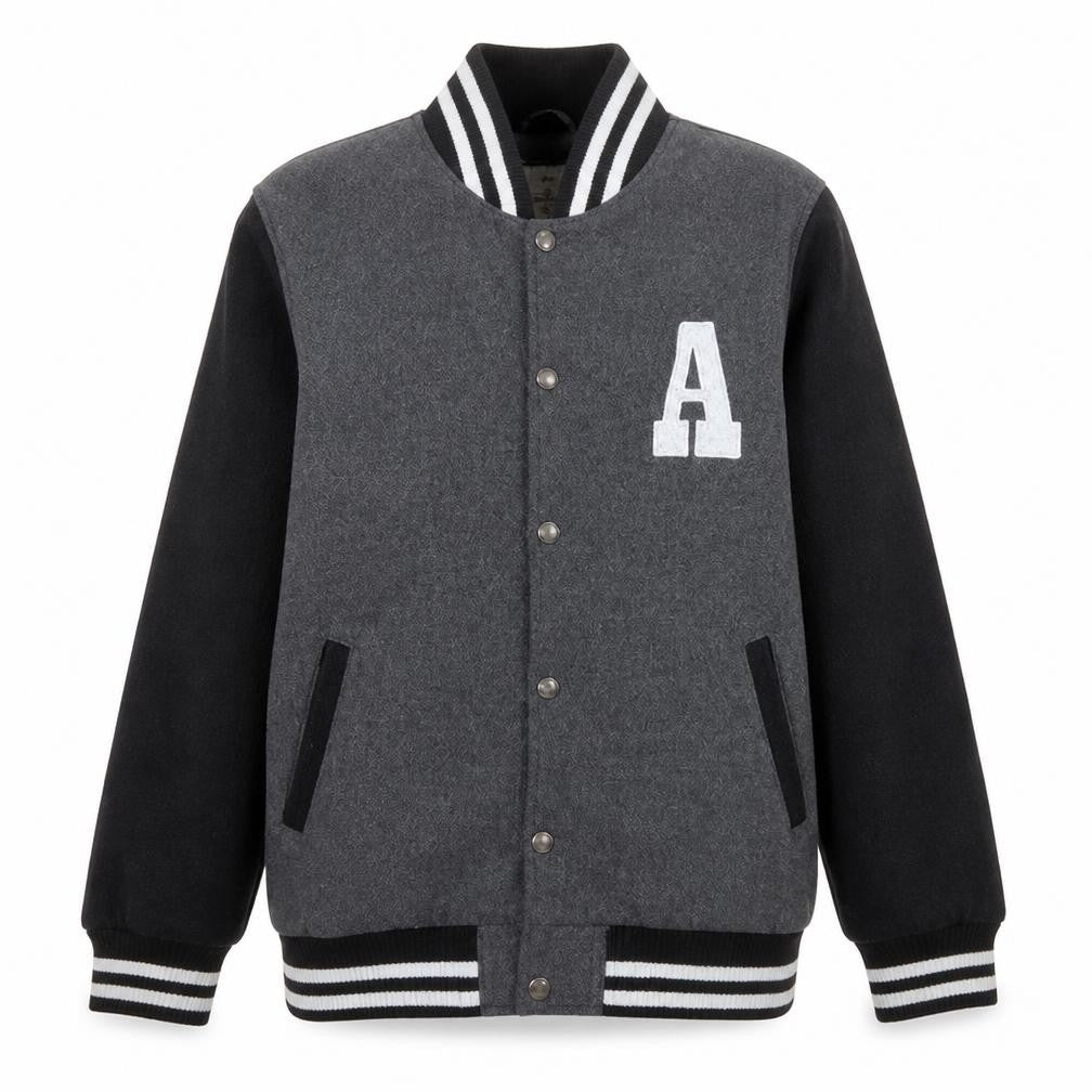 C&A Boys Black Varsity Jacket Size 16 Years Lined Snap Button Casual Outerwear