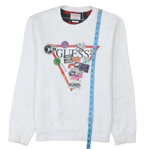 Guess Men's White Slim Fit Graphic Crew Neck Sweatshirt Size M