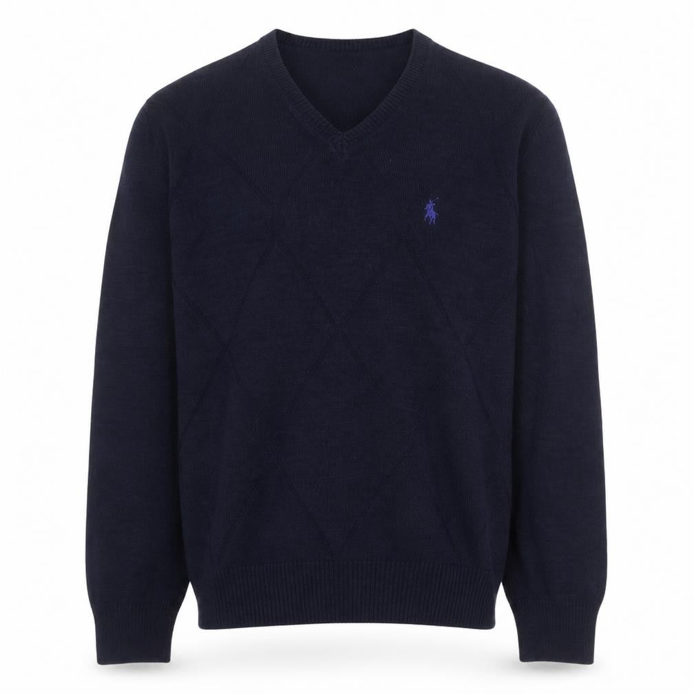 Metal Men's Blue Wool V-Neck Argyle Knit Jumper Size M