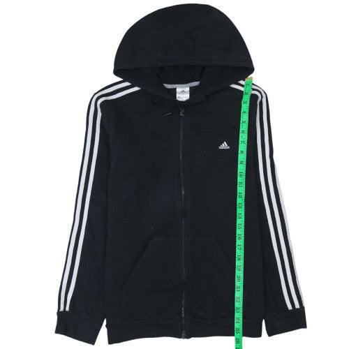 Adidas Women Black Full Zip Hoodie L 16-18 Classic 3 Stripe Design