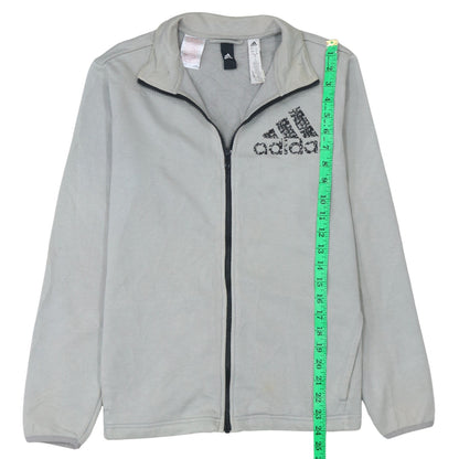 Close-up detail of Adidas boys’ grey full zip track jacket, size 13-14, years