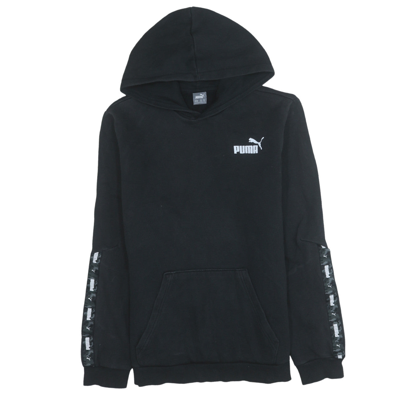 Puma Boys Black Hoodie 15-16 Years Pullover Fleece Logo Hooded Sweatshirt