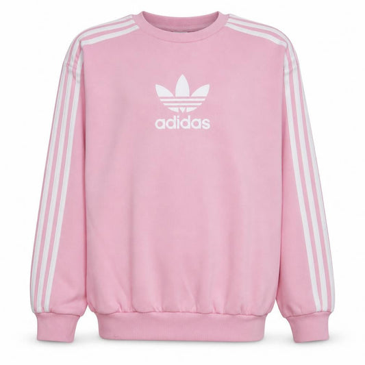 Front view of Adidas girls’ pink crew neck pullover sweatshirt, size 14-15, years
