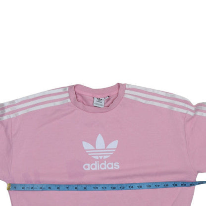 Back view of Adidas girls’ pink crew neck pullover sweatshirt, size 14-15, years