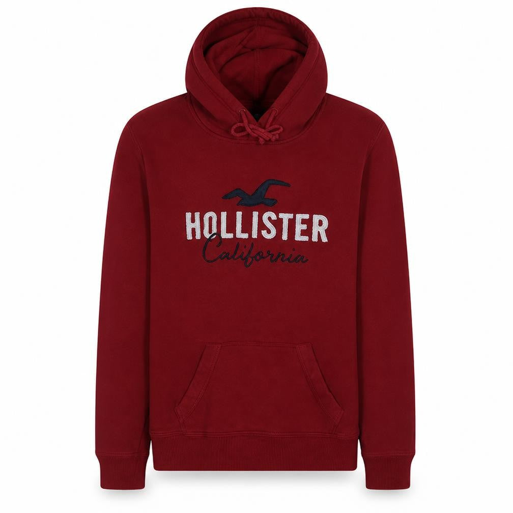 Hollister Men's Red Pullover Hoodie M Embroidered Logo Fleece