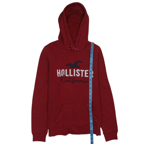 Hollister Men's Red Pullover Hoodie M Embroidered Logo Fleece