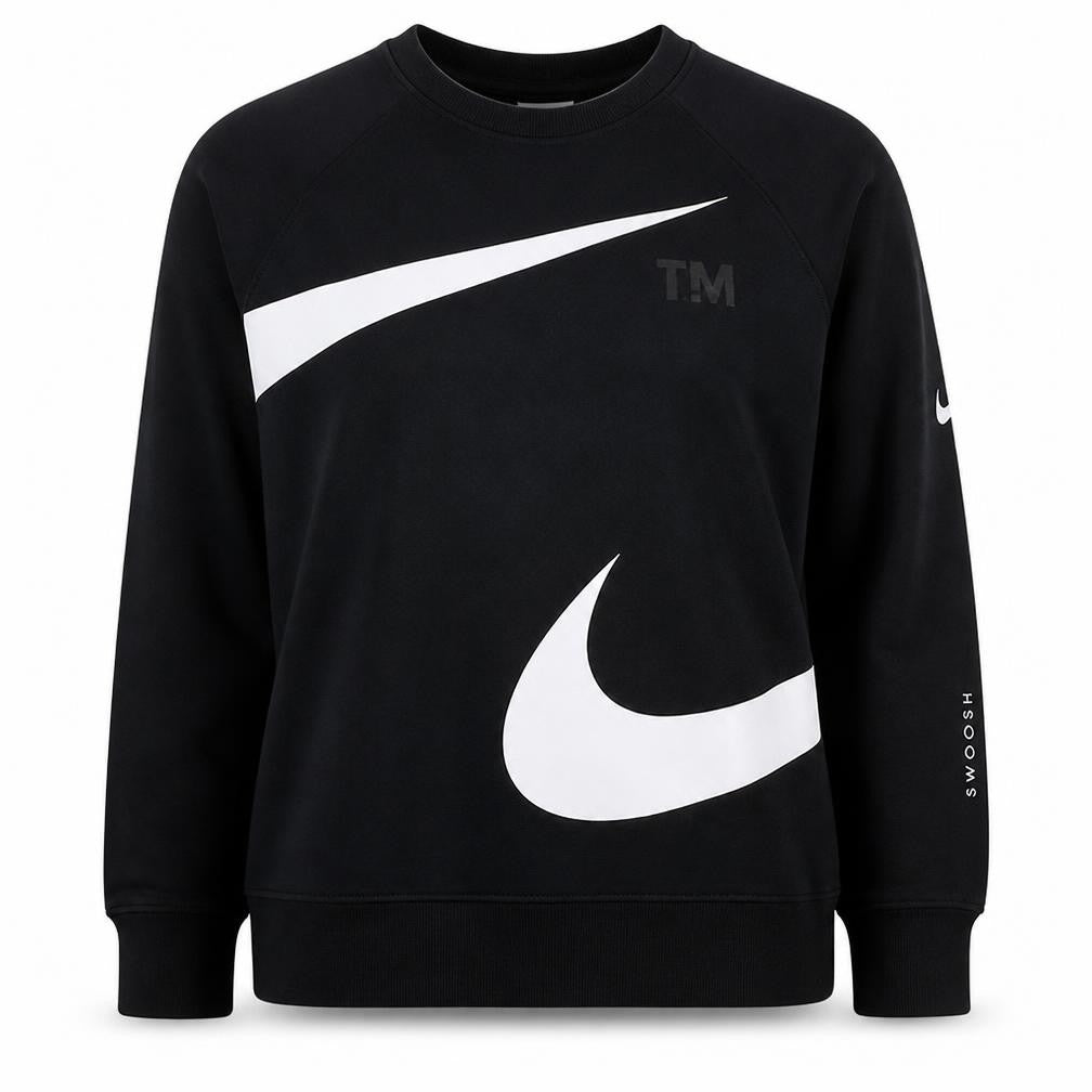 Nike Women Black Large Pullover Sweatshirt Crew Neck Logo Cotton Blend