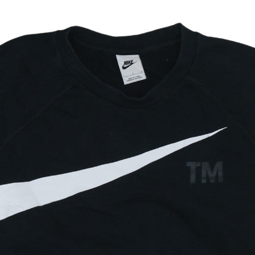 Nike Women Black Large Pullover Sweatshirt Crew Neck Logo Cotton Blend