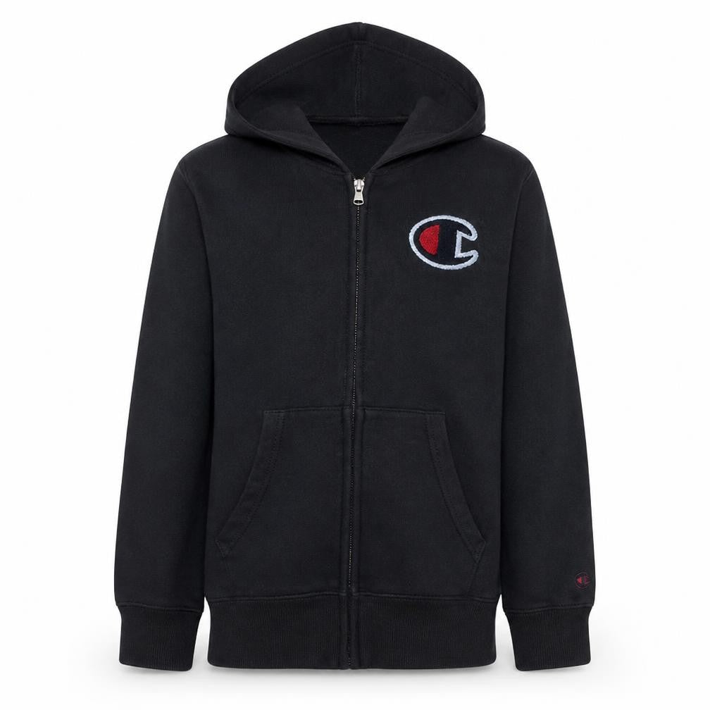Champion Boys Black Full Zip Hoodie Size L Fleece Logo Sweatshirt