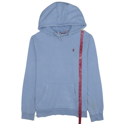 U.S. Polo Assn Women Blue Pullover Hoodie L Cotton Blend Logo Sweatshirt