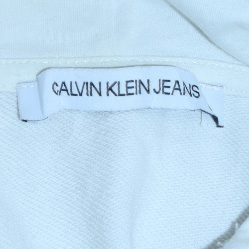 Calvin Klein Mens White Pullover Hoodie Medium Graphic Logo Jersey