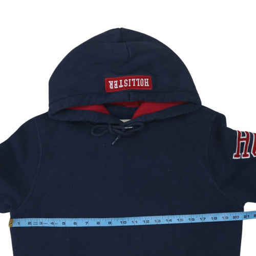 Hollister Men's Blue Pullover Hoodie M Graphic Lined Hood Fleece