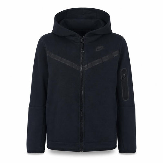 Front view of Nike boys’ black full zip hooded fleece hoodie xl 158-170cm