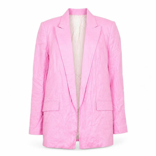 Zara Women Pink Linen Long Blazer Jacket Size S Single Breasted