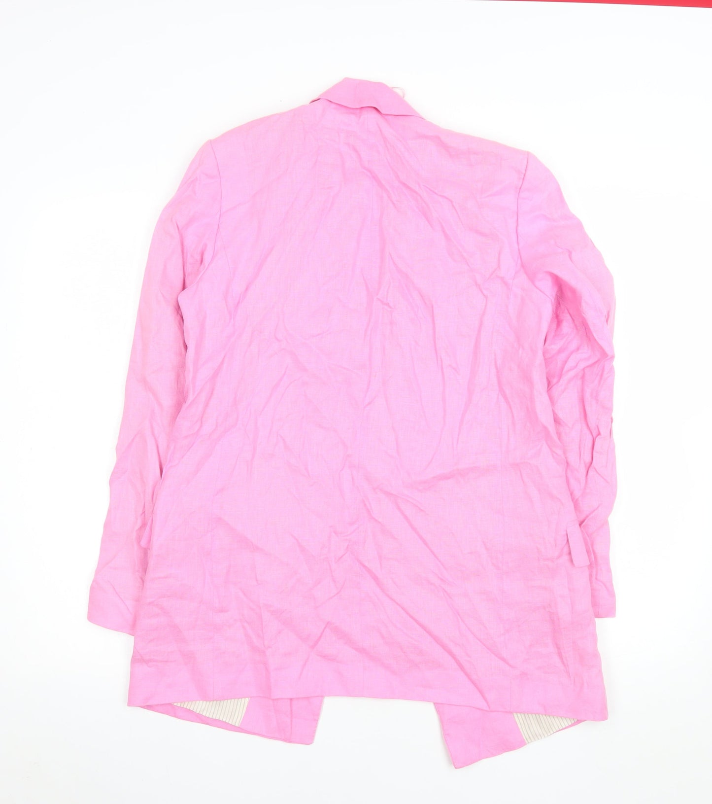 Zara Women Pink Linen Long Blazer Jacket Size S Single Breasted