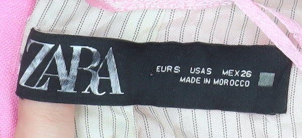 Zara Women Pink Linen Long Blazer Jacket Size S Single Breasted