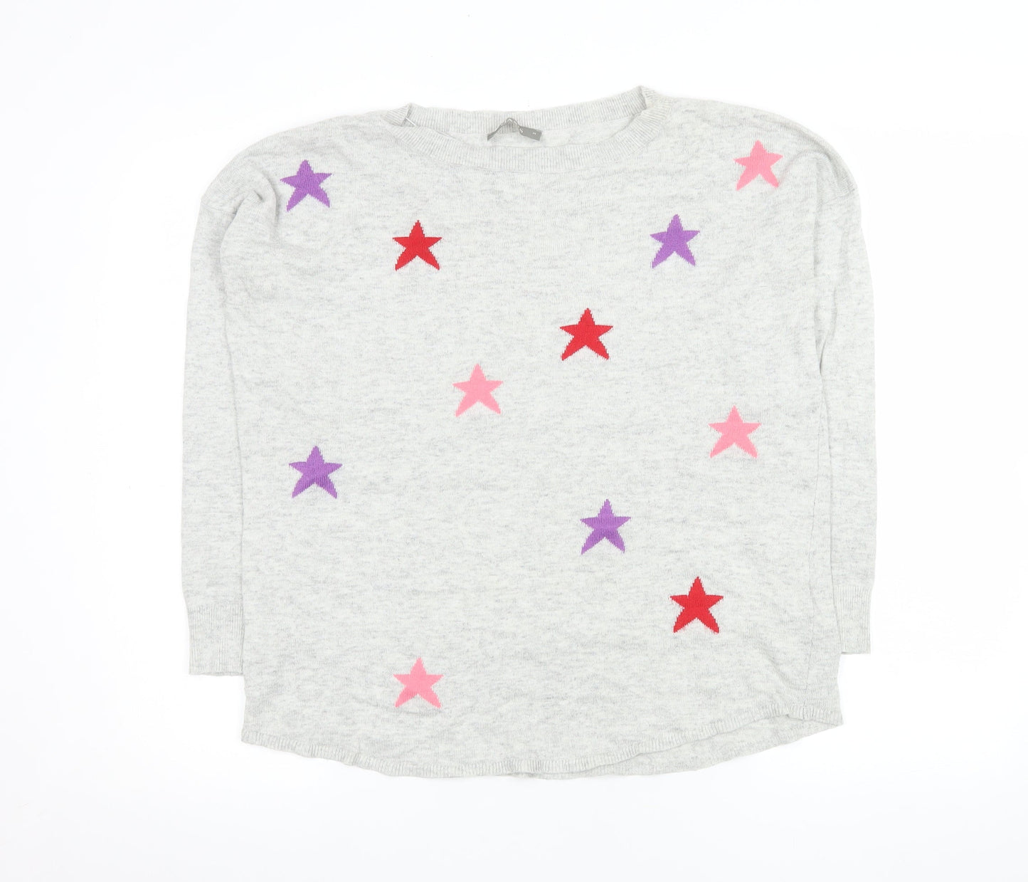 Oasis Women’s Grey Star Print Long Sleeve Pullover Jumper Size M