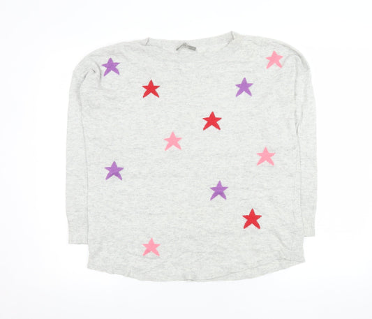 Oasis Women’s Grey Star Print Long Sleeve Pullover Jumper Size M