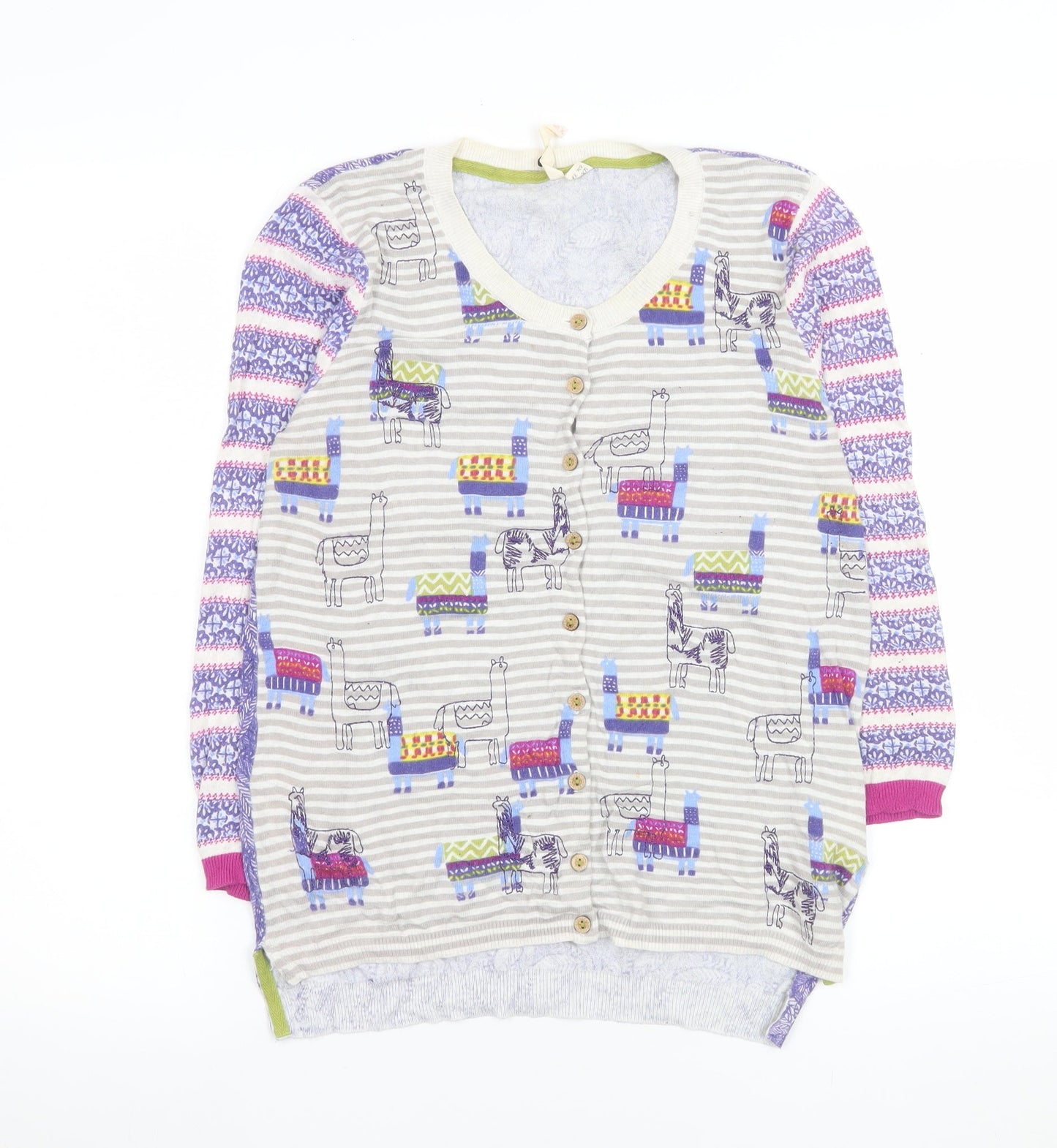 White Stuff Women’s Multicoloured Llama Print Cotton Cardigan Size 10