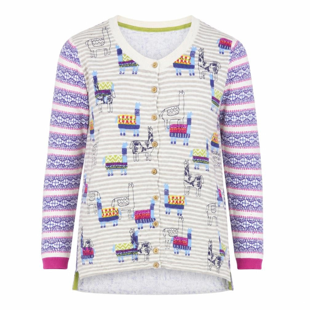 White Stuff Women’s Multicoloured Llama Print Cotton Cardigan Size 10