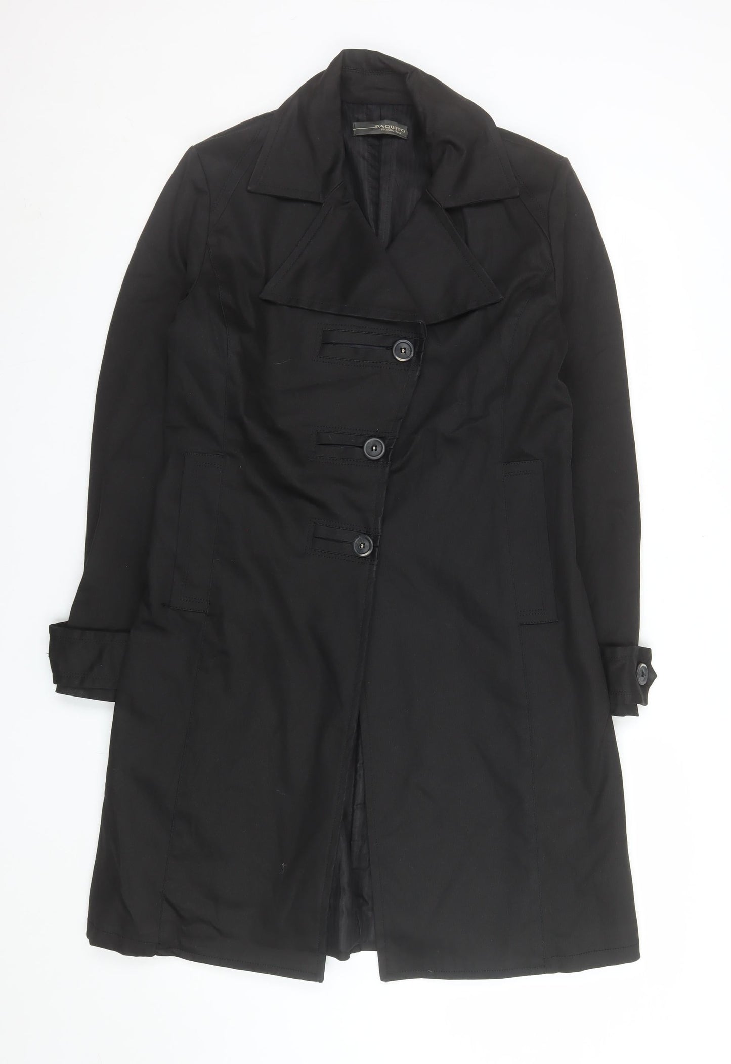 Paquito Womens Black Long Trench Coat Size 16 Cotton Blend