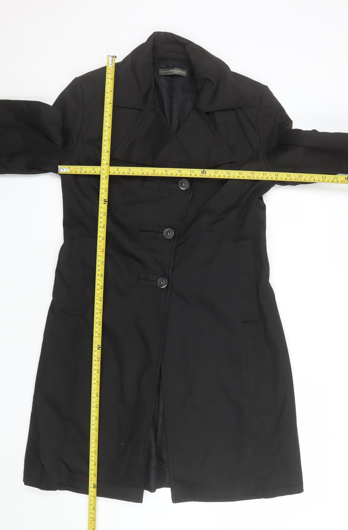 Paquito Womens Black Long Trench Coat Size 16 Cotton Blend