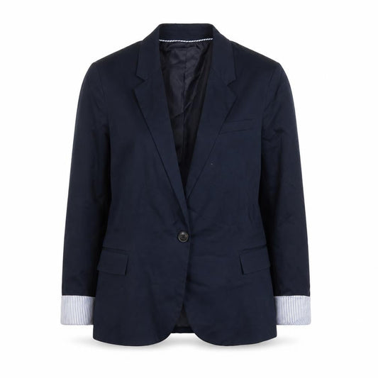 Zara Basic Women's Navy Blue Cotton Blazer Jacket M Classic Fit