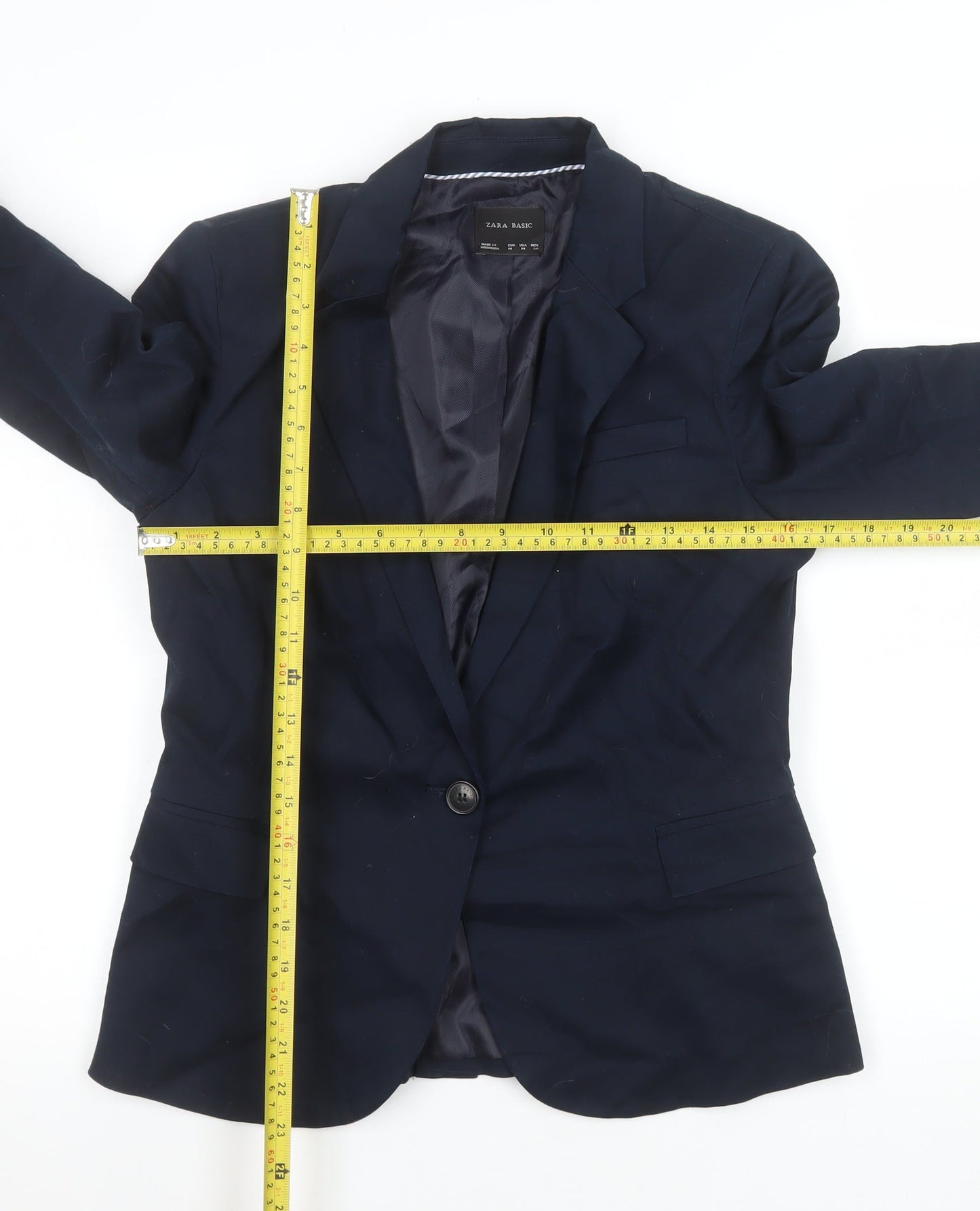 Zara Basic Women's Navy Blue Cotton Blazer Jacket M Classic Fit
