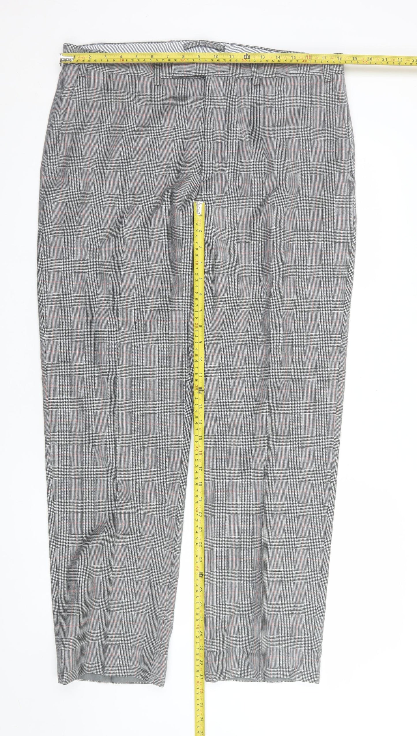 Marks and Spencer Mens Grey Check Wool Dress Pants 36R Regular Fit
