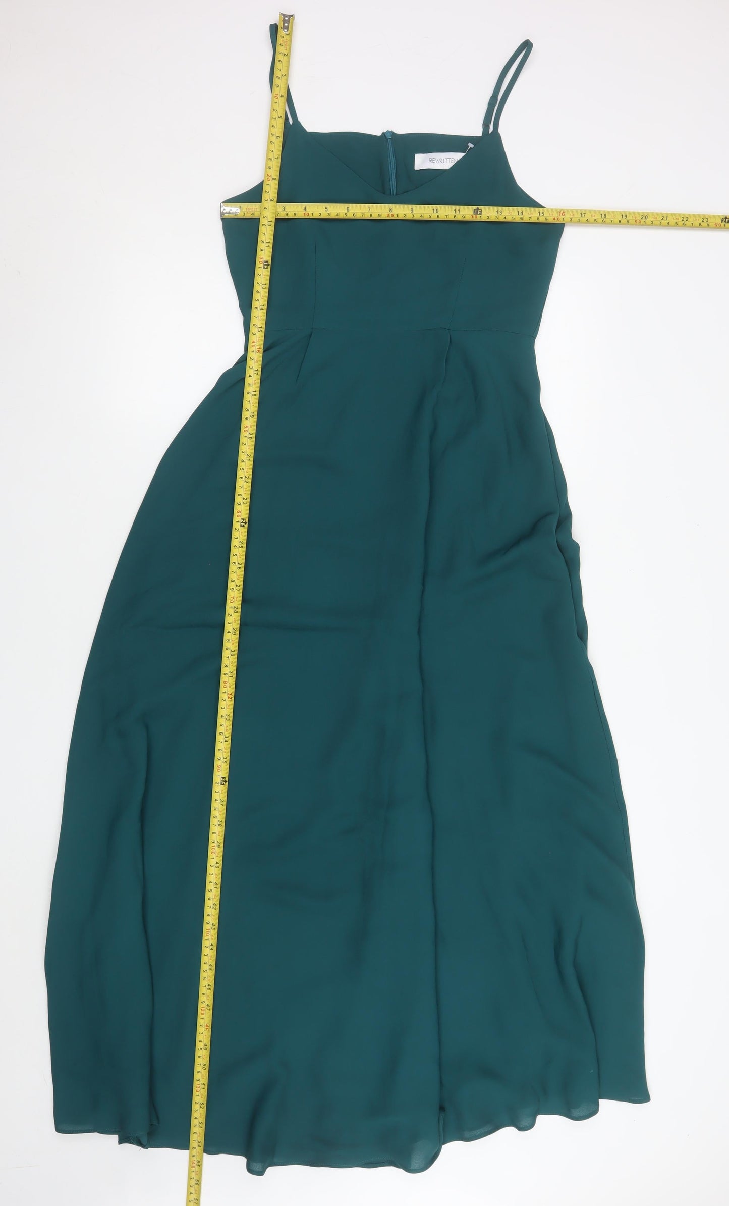 Rewritten Women's Green Long Slip Dress Size S V-Neck Sleeveless