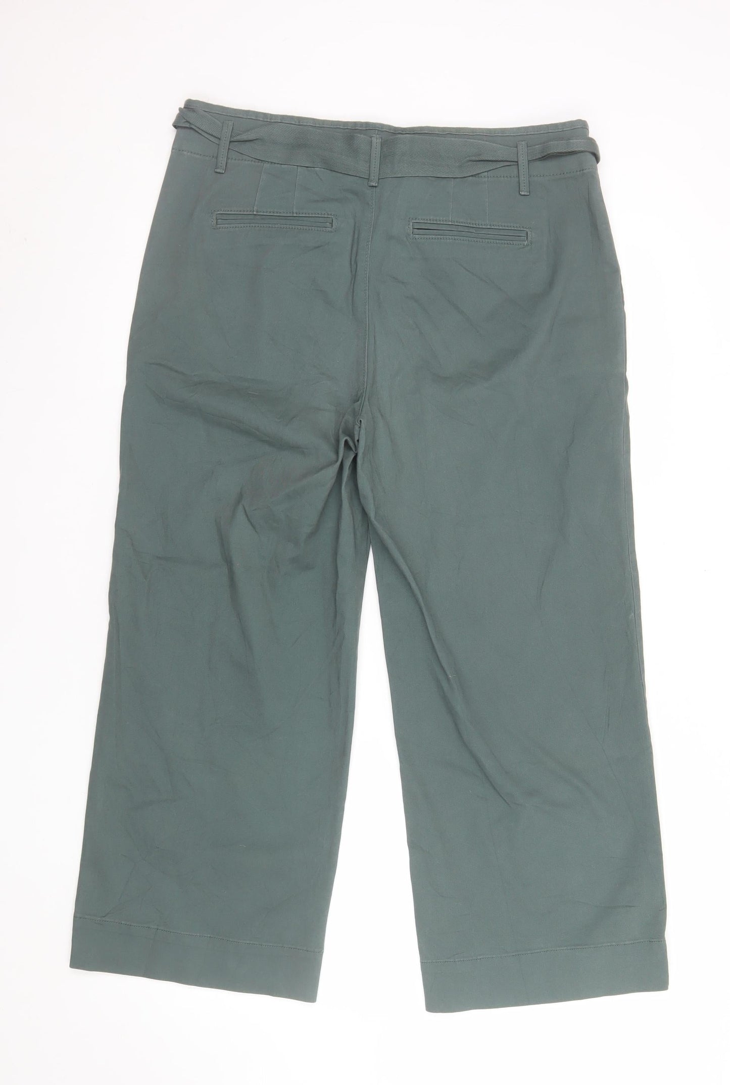 LOFT Women's Green Cropped Belted Wide-Leg Trousers Size 10