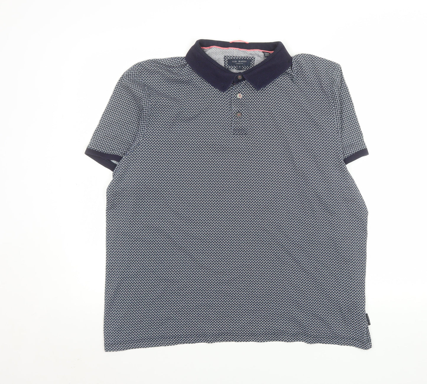 Ted Baker Men's Blue Geometric Cotton Polo Shirt Size 7 XL