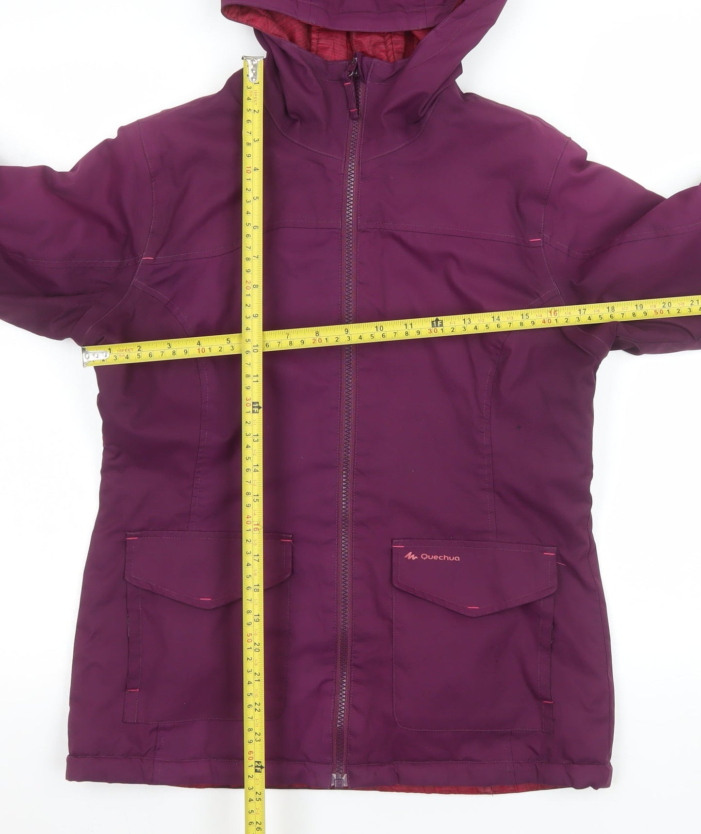 Quechua Girls Purple Hooded Puffer Jacket 14 Years Warm Winter Coat